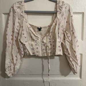 wild fable Cream Crop Top with Pink Floral Print
